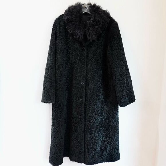 Vintage Persian Lamb Coat (Possibly Faux) with Faux Fur Collar Black Size Unknow - Picture 1 of 16